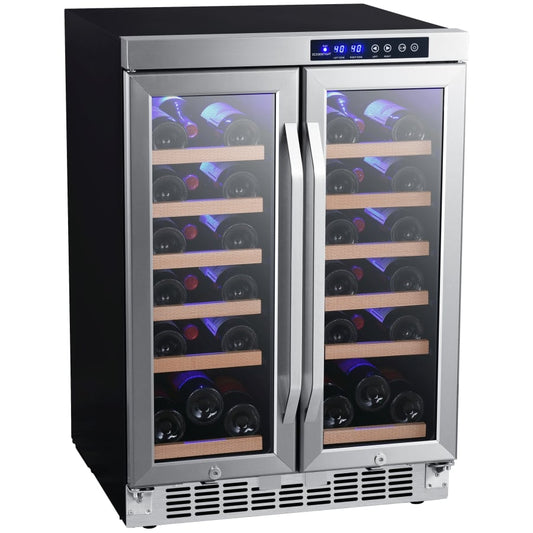 EdgeStar 24 Inch Wide 36 Bottle Built-In Wine Cooler with Dual Cooling Zones and French Doors - My Store
